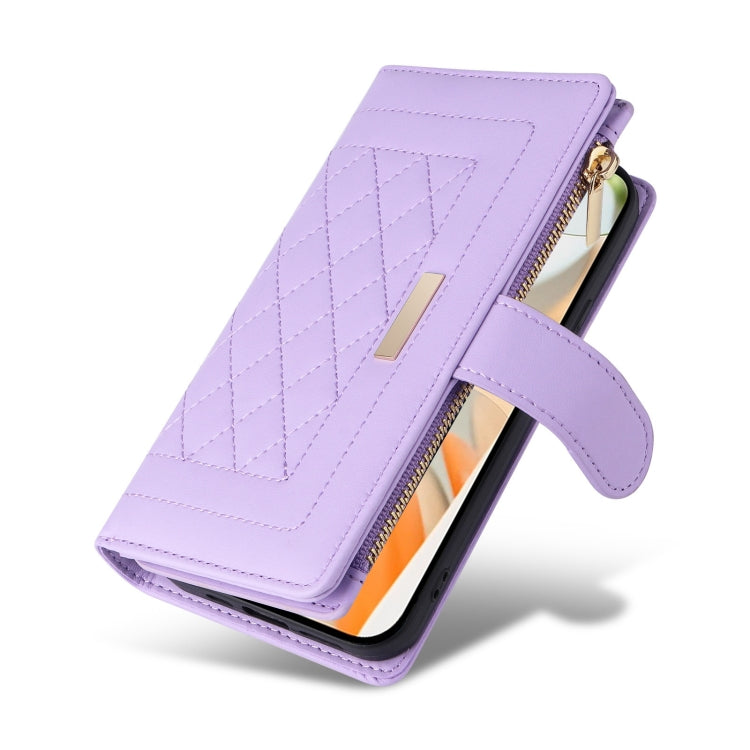 For Google Pixel 9 / 9 Pro Crossbody Zipper Wallet Rhombus Leather Phone Case(Purple) by buy2fix