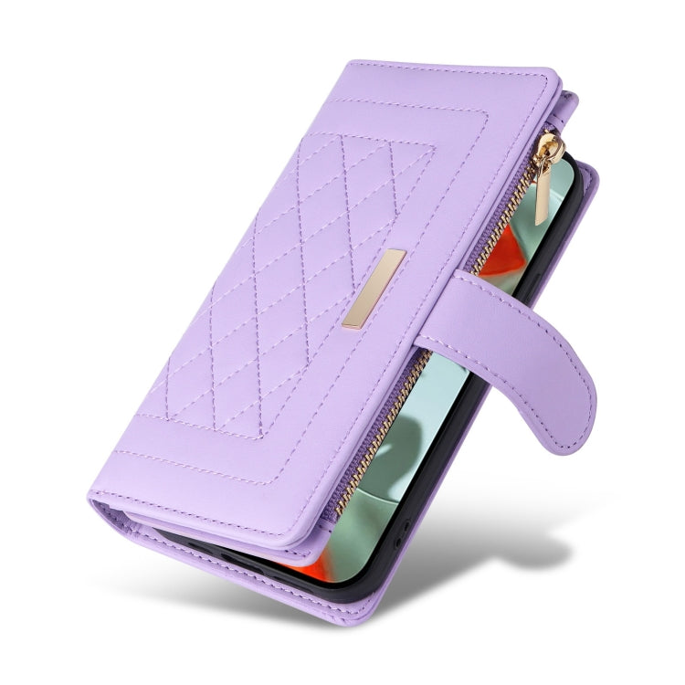For Google Pixel 9 Pro XL Crossbody Zipper Wallet Rhombus Leather Phone Case(Purple) by buy2fix