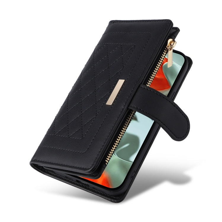 For Google Pixel 9 Pro XL Crossbody Zipper Wallet Rhombus Leather Phone Case(Black) by buy2fix