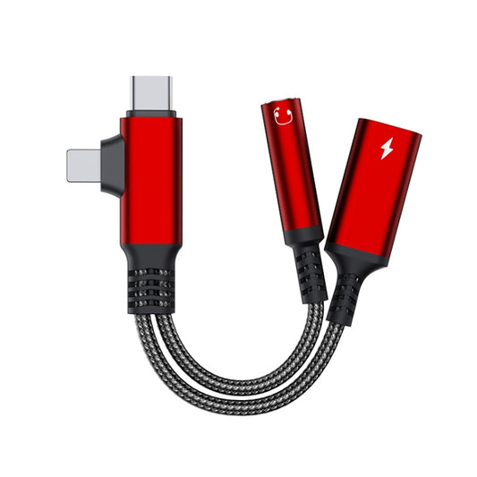 4 in 1 USB-C / Type-C, 8 Pin to 3.5mm, USB-C / Type-C Audio Adapter Cable, Length:70mm(Red) - Earphone Adapter by buy2fix | Online Shopping UK | buy2fix