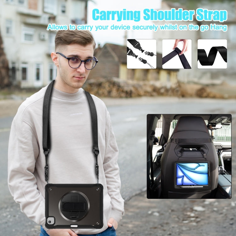 For iPad Air 11 2025 / 2024 Heavy Duty Hybrid Tablet Case with Hand Grip & Strap(Black) by buy2fix