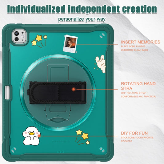 For iPad Pro 11 2025 / 2024 Heavy Duty Hybrid Tablet Case with Hand Grip & Strap(Dark Green) by buy2fix