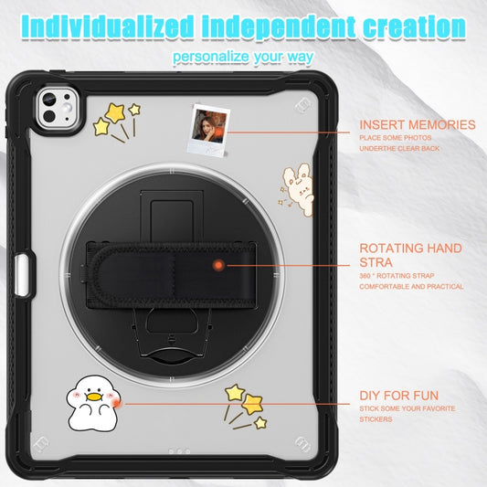 For iPad Pro 13 2025 / 2024 Heavy Duty Hybrid Tablet Case with Hand Grip & Strap(Black Transparent) by buy2fix