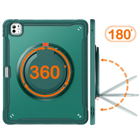 For iPad Pro 13 2025 / 2024 Powerful Sailor Ring Holder Heavy Duty Hybrid Tablet Case with Strap(Dark Green) by buy2fix