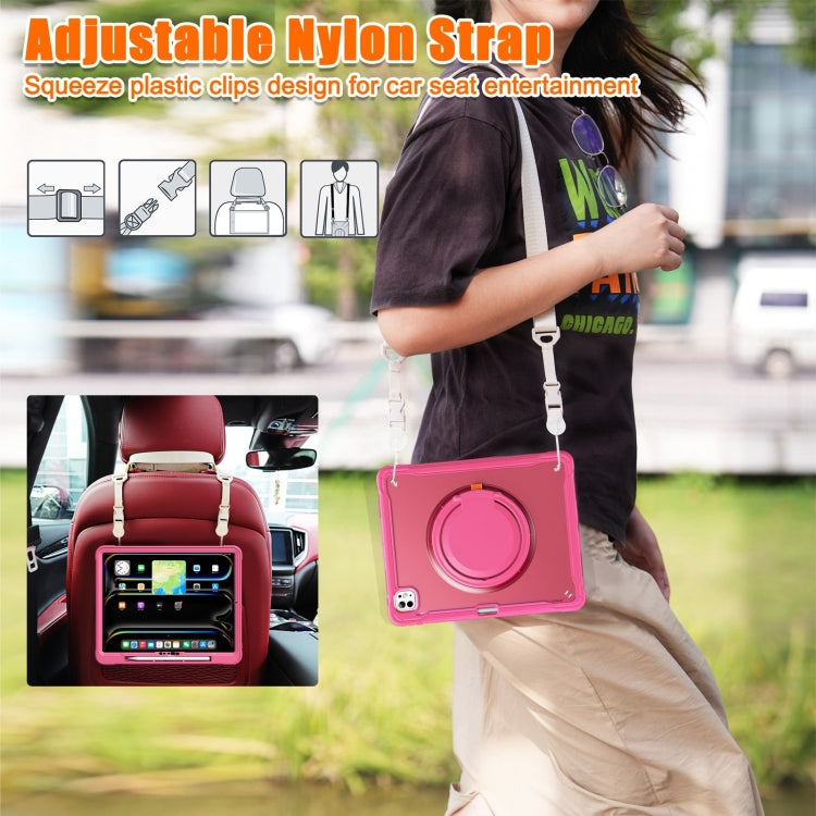 For iPad Pro 13 2025 / 2024 Powerful Sailor Ring Holder Heavy Duty Hybrid Tablet Case with Strap(Rose Red) by buy2fix