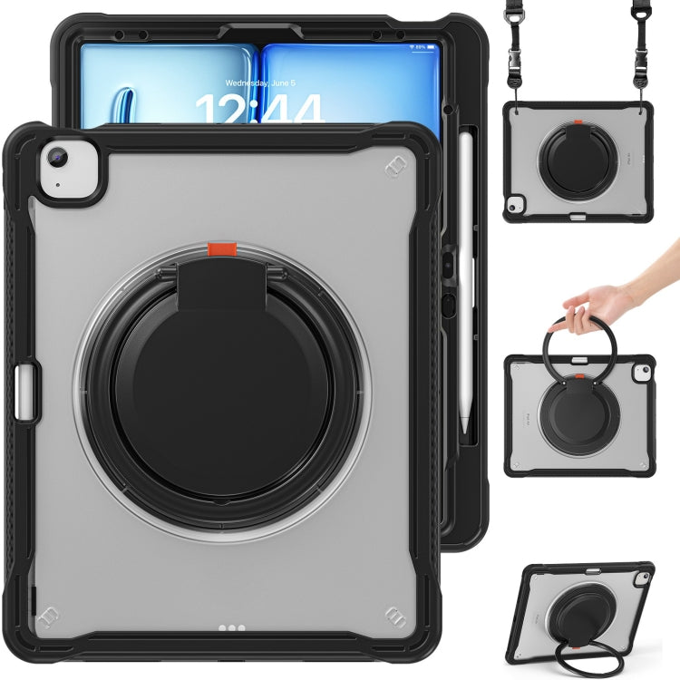 For iPad Air 13 2025 / 2024 Powerful Sailor Ring Holder Heavy Duty Hybrid Tablet Case with Strap(Black Transparent) - iPad Air 13 2025 / 2024 Cases by buy2fix | Online Shopping UK | buy2fix