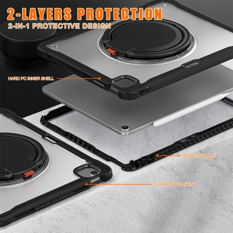 For iPad Air 13 2025 / 2024 Powerful Sailor Ring Holder Heavy Duty Hybrid Tablet Case with Strap(Black Transparent) - iPad Air 13 2025 / 2024 Cases by buy2fix | Online Shopping UK | buy2fix