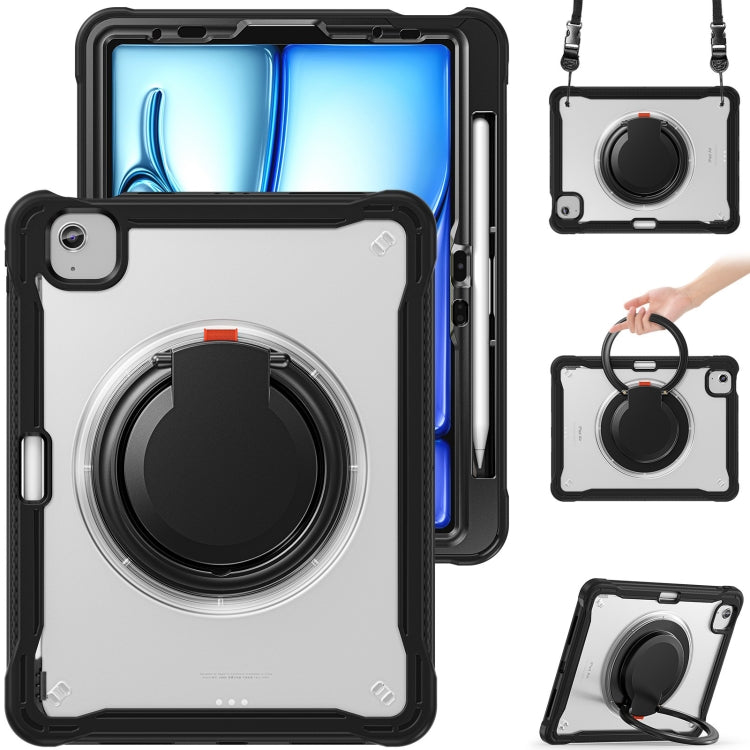 For iPad Air 11 2025 / 2024 Powerful Sailor Ring Holder Heavy Duty Hybrid Tablet Case with Strap(Black Transparent) - iPad Air 11 2025 / 2024 Cases by buy2fix | Online Shopping UK | buy2fix