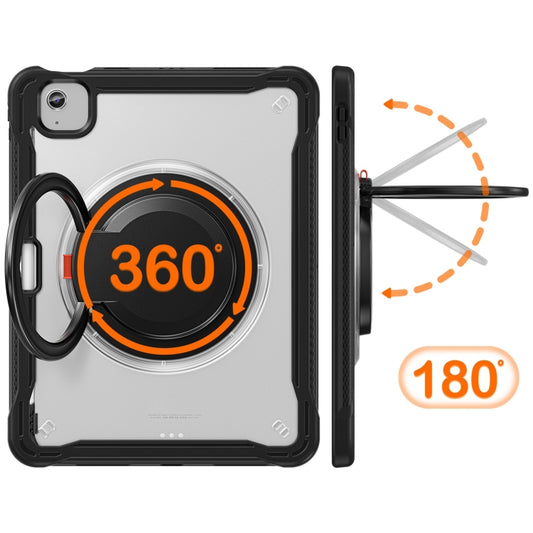 For iPad Air 11 2025 / 2024 Powerful Sailor Ring Holder Heavy Duty Hybrid Tablet Case with Strap(Black Transparent) by buy2fix