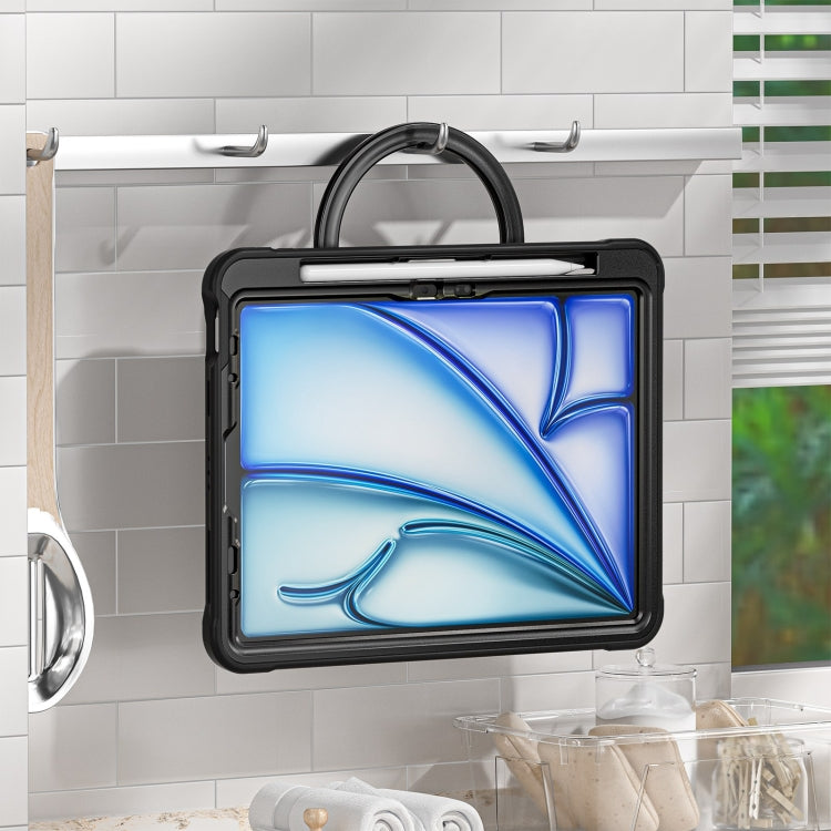 For iPad Air 11 2025 / 2024 Powerful Sailor Ring Holder Heavy Duty Hybrid Tablet Case with Strap(Black Transparent) - iPad Air 11 2025 / 2024 Cases by buy2fix | Online Shopping UK | buy2fix