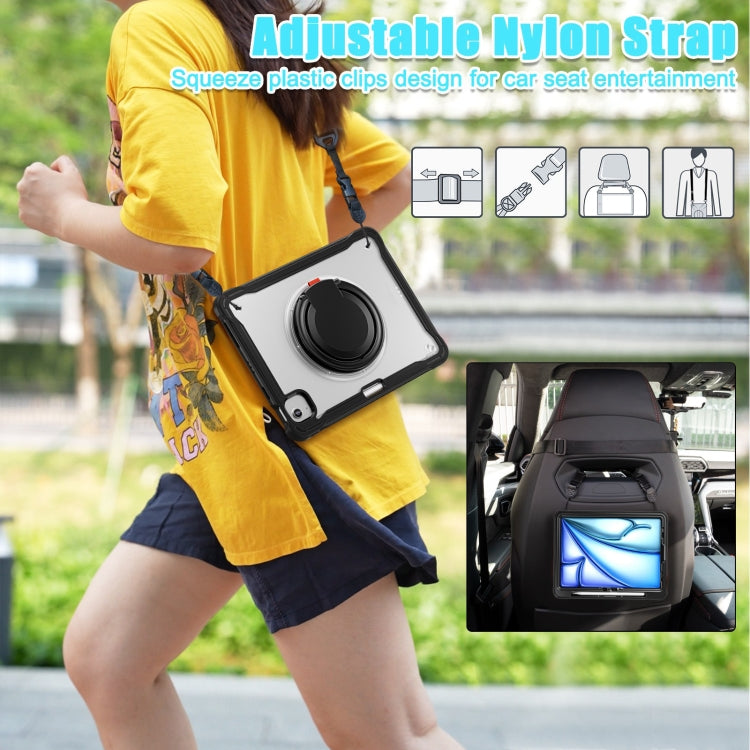 For iPad Air 11 2025 / 2024 Powerful Sailor Ring Holder Heavy Duty Hybrid Tablet Case with Strap(Black Transparent) - iPad Air 11 2025 / 2024 Cases by buy2fix | Online Shopping UK | buy2fix