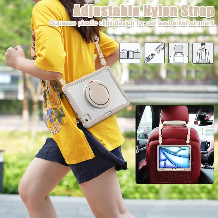 For iPad Air 11 2025 / 2024 Powerful Sailor Ring Holder Heavy Duty Hybrid Tablet Case with Strap(Khaki) - iPad Air 11 2025 / 2024 Cases by buy2fix | Online Shopping UK | buy2fix