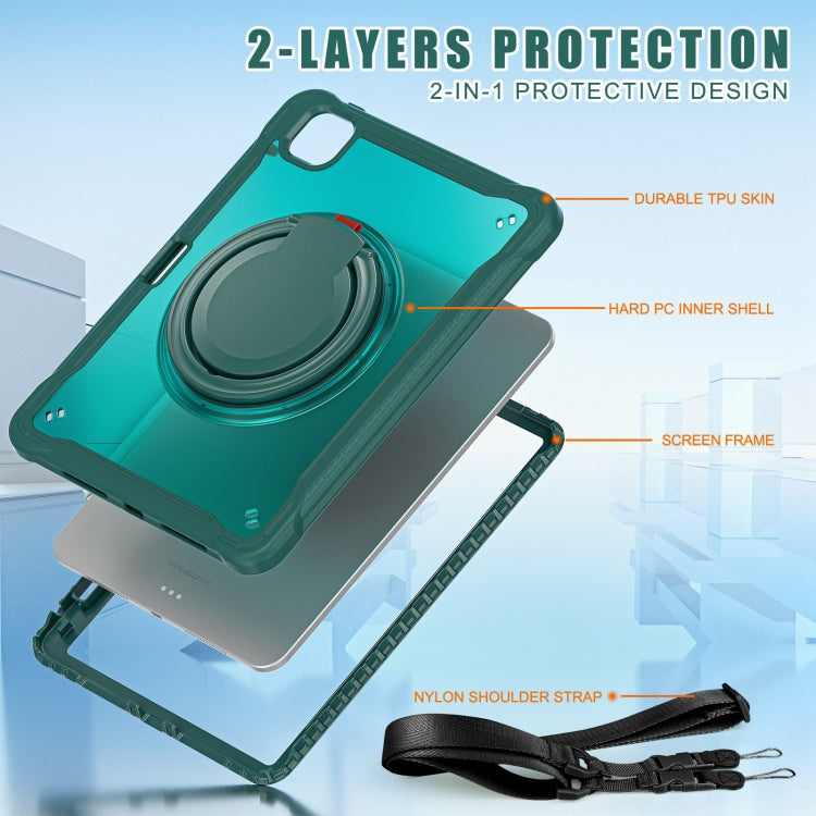 For iPad Pro 11 2024 Powerful Sailor Ring Holder Heavy Duty Hybrid Tablet Case with Strap(Dark Green) - iPad Pro 11 2024 Cases by buy2fix | Online Shopping UK | buy2fix