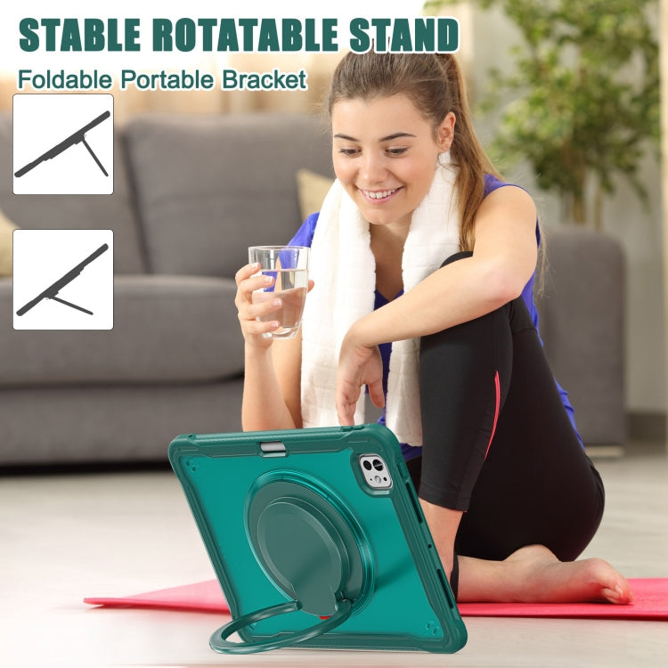 For iPad Pro 11 2024 Powerful Sailor Ring Holder Heavy Duty Hybrid Tablet Case with Strap(Dark Green) - iPad Pro 11 2024 Cases by buy2fix | Online Shopping UK | buy2fix