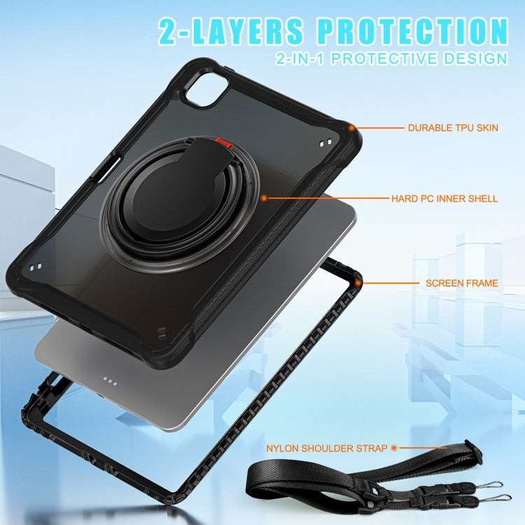 For iPad Pro 11 2024 Powerful Sailor Ring Holder Heavy Duty Hybrid Tablet Case with Strap(Black) - iPad Pro 11 2024 Cases by buy2fix | Online Shopping UK | buy2fix