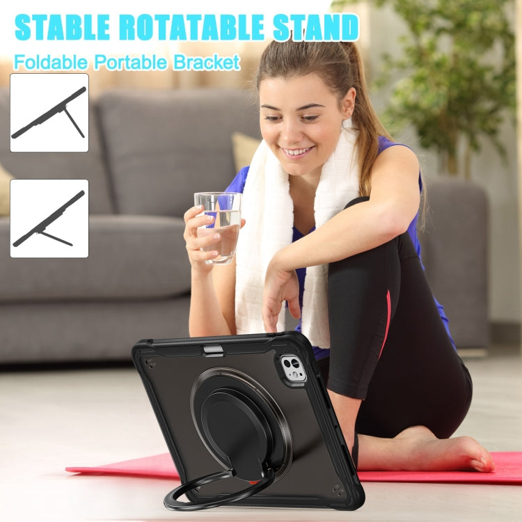 For iPad Pro 11 2024 Powerful Sailor Ring Holder Heavy Duty Hybrid Tablet Case with Strap(Black) - iPad Pro 11 2024 Cases by buy2fix | Online Shopping UK | buy2fix