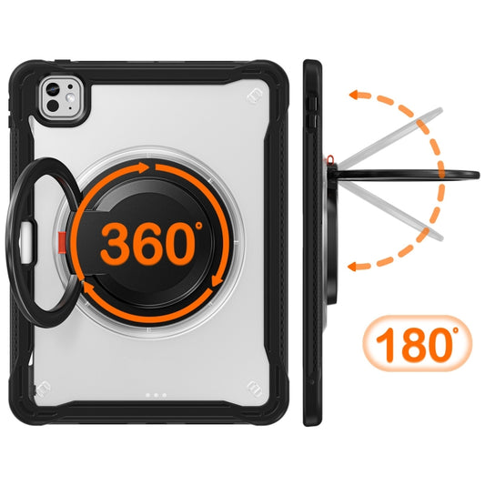 For iPad Pro 11 2025 / 2024 Powerful Sailor Ring Holder Heavy Duty Hybrid Tablet Case with Strap(Black Transparent) by buy2fix