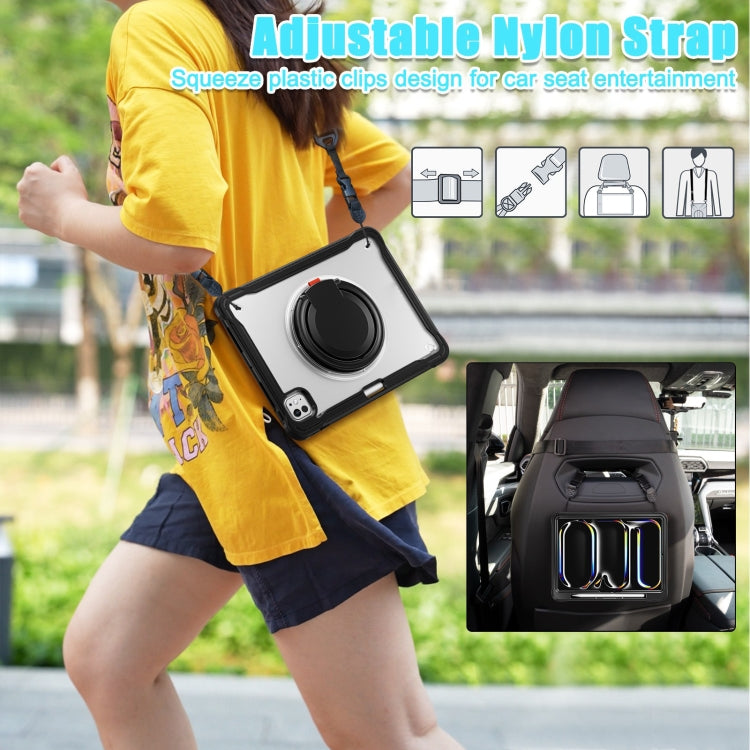 For iPad Pro 11 2025 / 2024 Powerful Sailor Ring Holder Heavy Duty Hybrid Tablet Case with Strap(Black Transparent) by buy2fix
