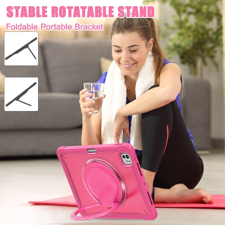 For iPad Pro 11 2024 Powerful Sailor Ring Holder Heavy Duty Hybrid Tablet Case with Strap(Rose Red) - iPad Pro 11 2024 Cases by buy2fix | Online Shopping UK | buy2fix