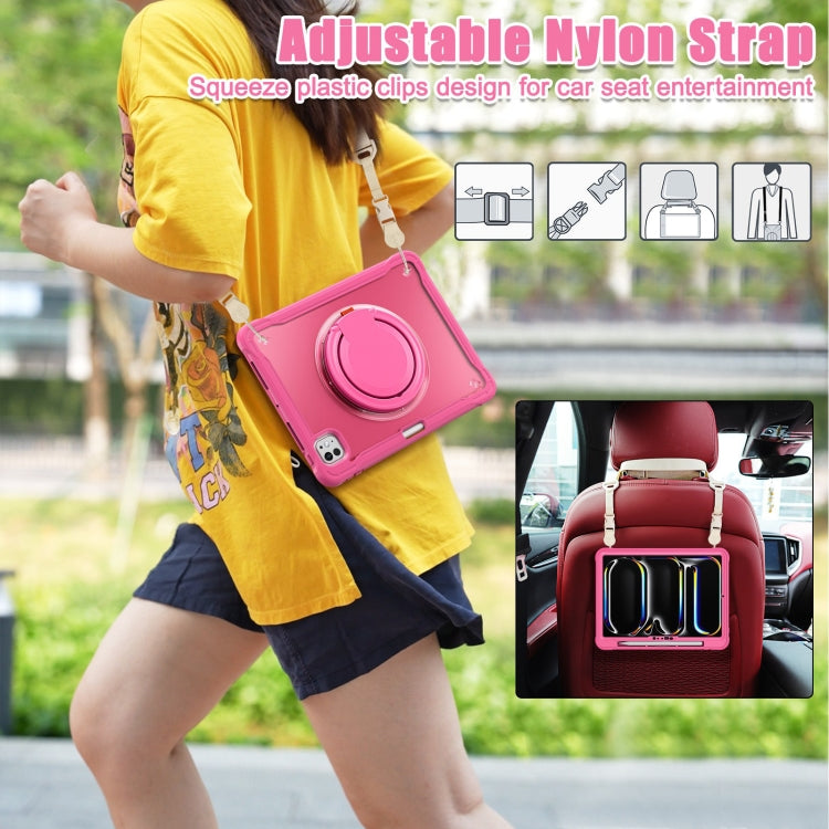 For iPad Pro 11 2024 Powerful Sailor Ring Holder Heavy Duty Hybrid Tablet Case with Strap(Rose Red) - iPad Pro 11 2024 Cases by buy2fix | Online Shopping UK | buy2fix