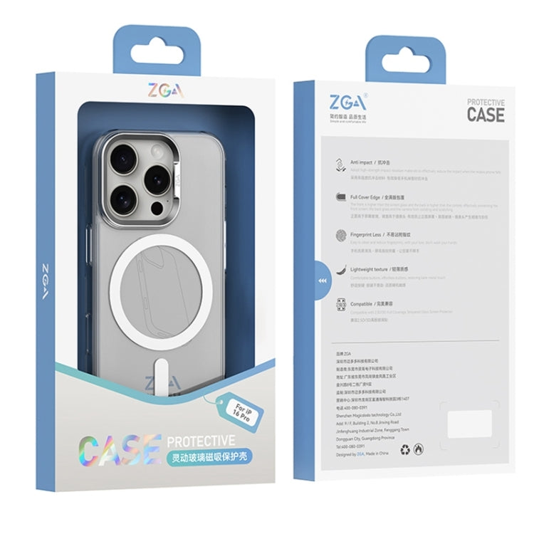 For iPhone 16 Plus ZGA Magsafe Clear PC Tempered Glass Phone Case(Frosted White) by ZGA