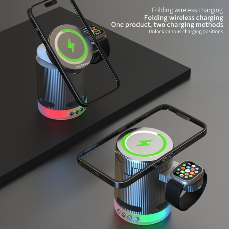 H61 15W 4 in 1 Multifunctional Foldable Wireless Charger Bluetooth Speaker(White) - Multifunction Charger by buy2fix | Online Shopping UK | buy2fix