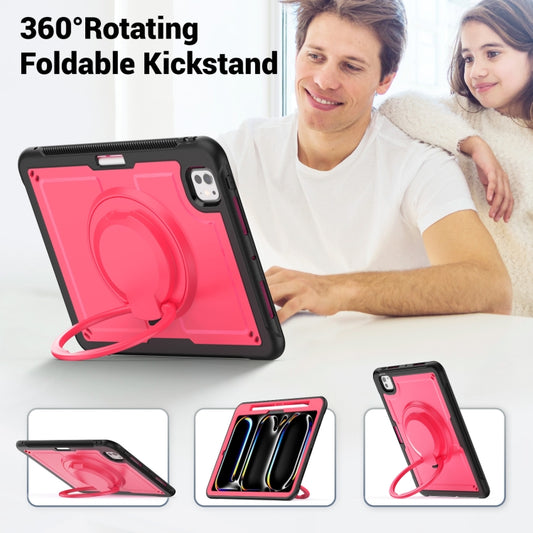 For iPad Pro 11 2025 / 2024 Honeycomb Hybrid Tablet Case with Handle Holder & Strap(Rose Red) by buy2fix