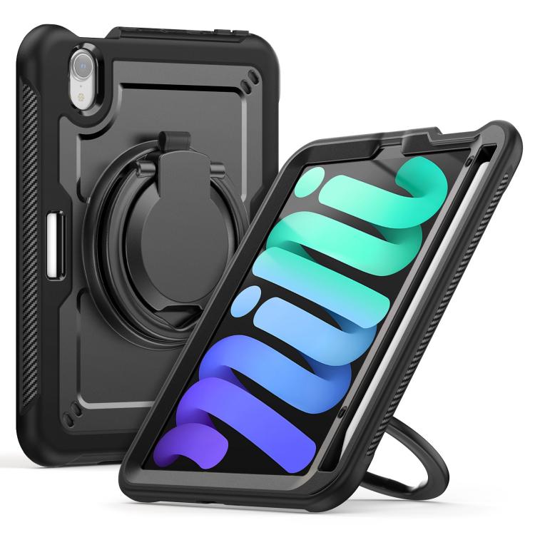 For iPad mini 2024 / mini 6 Honeycomb Hybrid Tablet Case with Handle Holder & Strap(Black) - iPad mini 2024 Cases by buy2fix | Online Shopping UK | buy2fix