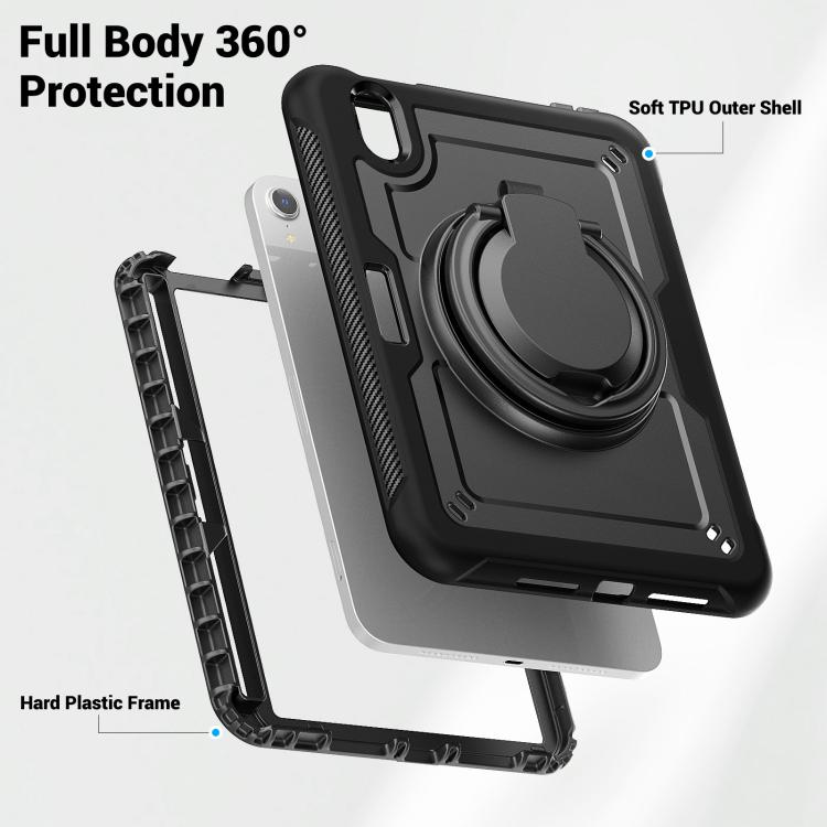 For iPad mini 2024 / mini 6 Honeycomb Hybrid Tablet Case with Handle Holder & Strap(Black) - iPad mini 2024 Cases by buy2fix | Online Shopping UK | buy2fix
