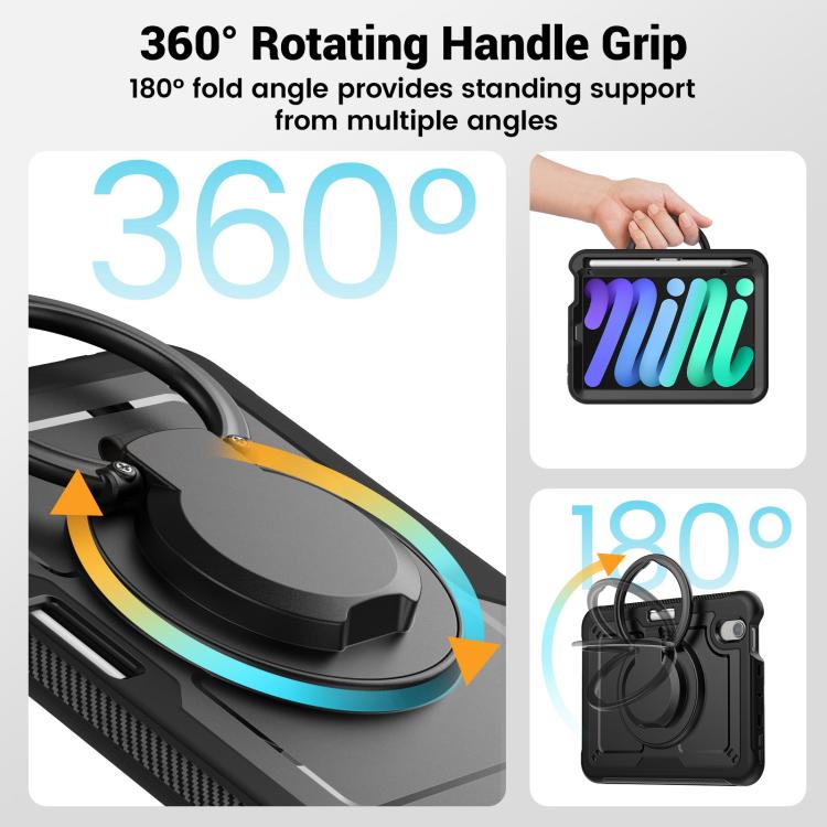 For iPad mini 2024 / mini 6 Honeycomb Hybrid Tablet Case with Handle Holder & Strap(Black) - iPad mini 2024 Cases by buy2fix | Online Shopping UK | buy2fix