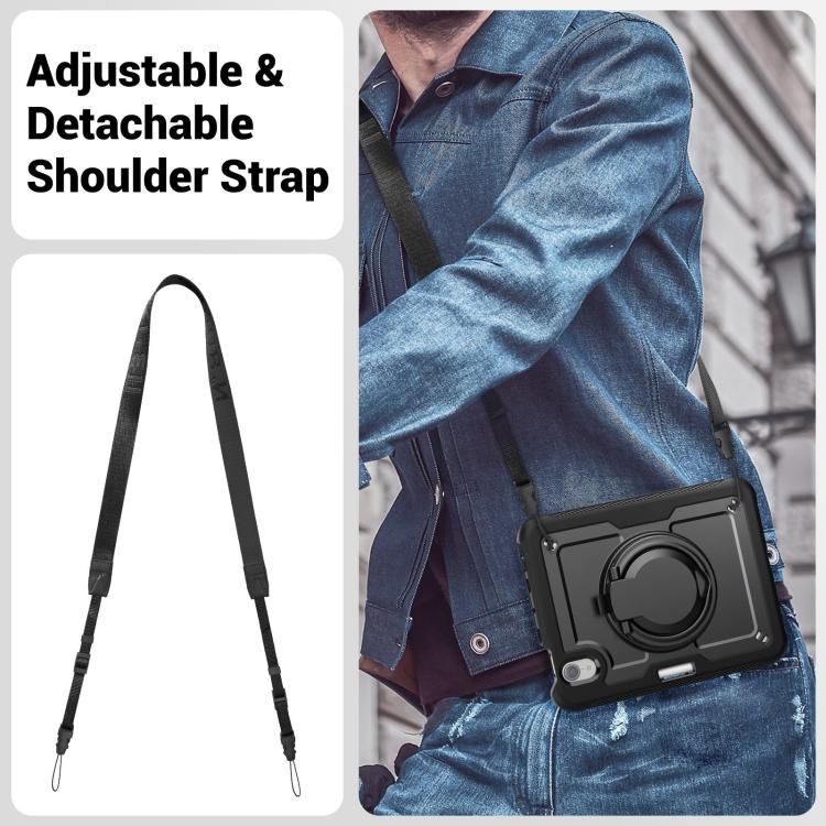 For iPad mini 2024 / mini 6 Honeycomb Hybrid Tablet Case with Handle Holder & Strap(Black) - iPad mini 2024 Cases by buy2fix | Online Shopping UK | buy2fix