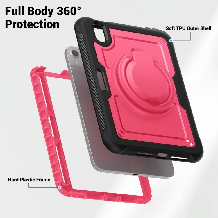 For iPad mini 2024 / mini 6 Honeycomb Hybrid Tablet Case with Handle Holder & Strap(Rose Red) - iPad mini 2024 Cases by buy2fix | Online Shopping UK | buy2fix