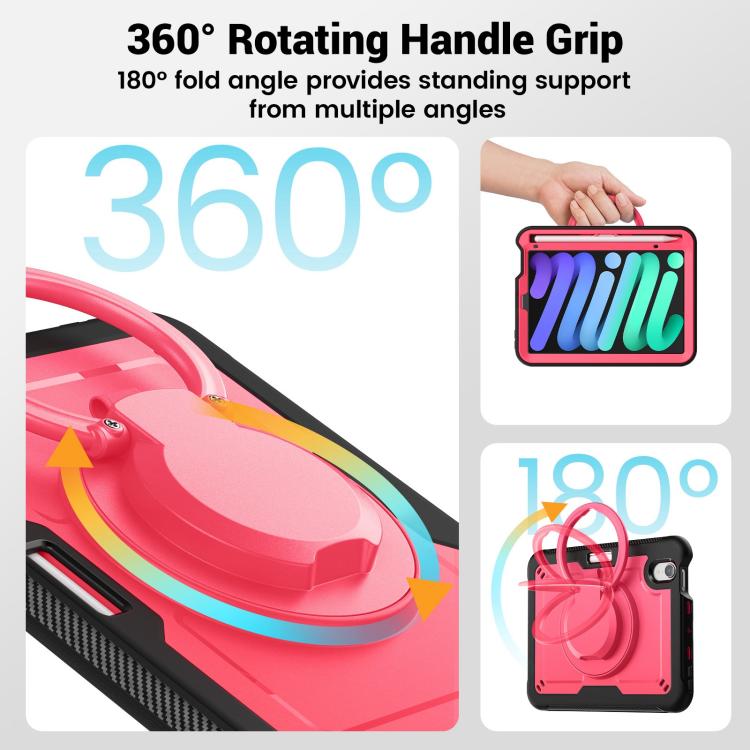 For iPad mini 2024 / mini 6 Honeycomb Hybrid Tablet Case with Handle Holder & Strap(Rose Red) - iPad mini 2024 Cases by buy2fix | Online Shopping UK | buy2fix