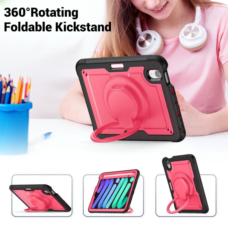 For iPad mini 2024 / mini 6 Honeycomb Hybrid Tablet Case with Handle Holder & Strap(Rose Red) - iPad mini 2024 Cases by buy2fix | Online Shopping UK | buy2fix