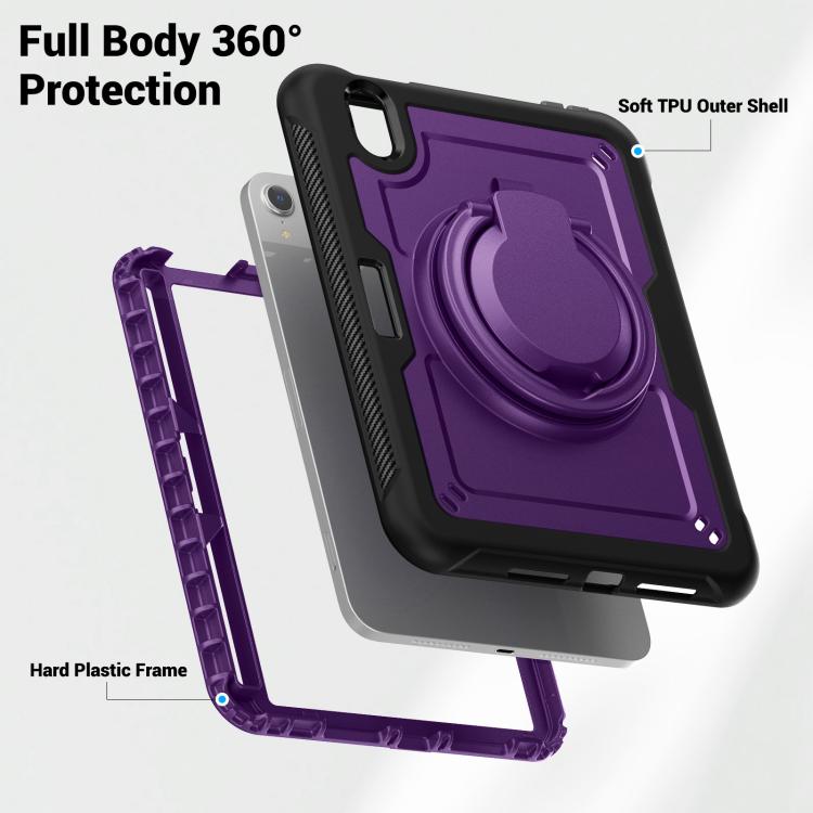For iPad mini 2024 / mini 6 Honeycomb Hybrid Tablet Case with Handle Holder & Strap(Purple) - iPad mini 2024 Cases by buy2fix | Online Shopping UK | buy2fix
