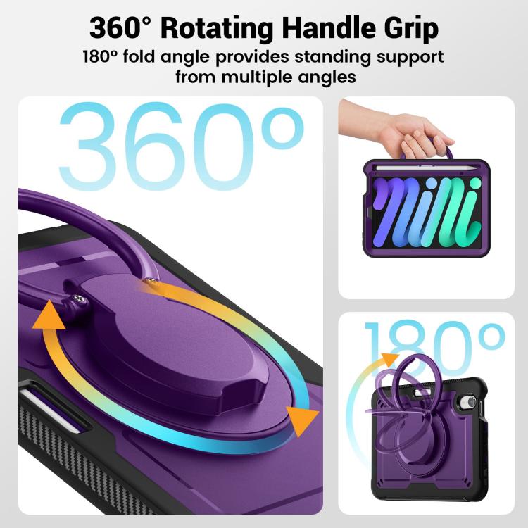 For iPad mini 2024 / mini 6 Honeycomb Hybrid Tablet Case with Handle Holder & Strap(Purple) - iPad mini 2024 Cases by buy2fix | Online Shopping UK | buy2fix