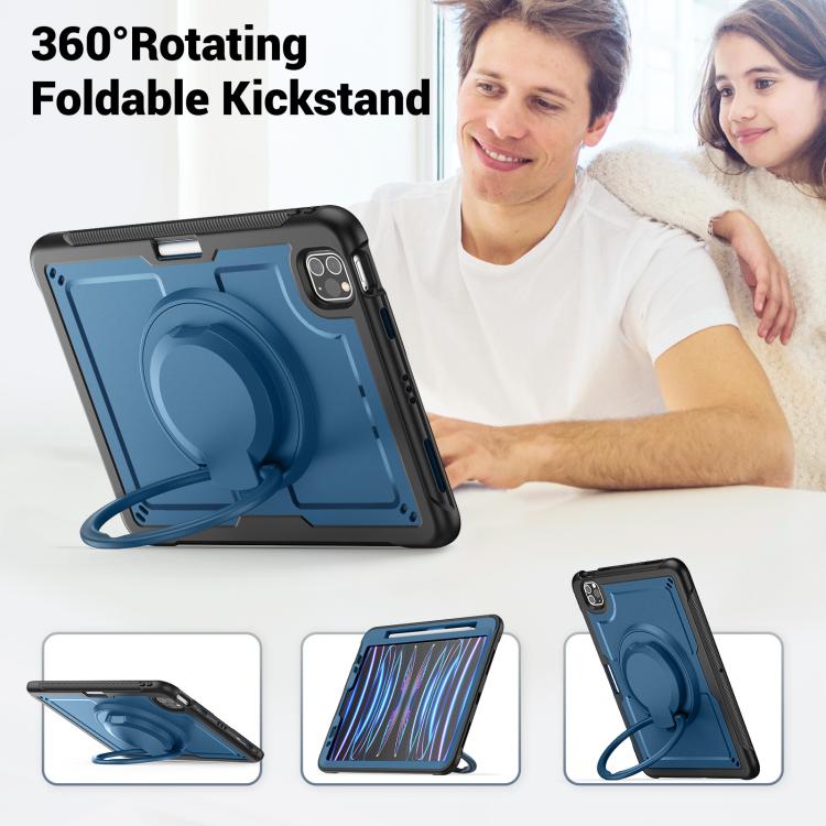 For iPad Pro 11 2022 / Air 10.9 2022 Honeycomb Hybrid Tablet Case with Handle Holder & Strap(Navy Blue) - iPad Pro 11 (2022/2021) Cases by buy2fix | Online Shopping UK | buy2fix