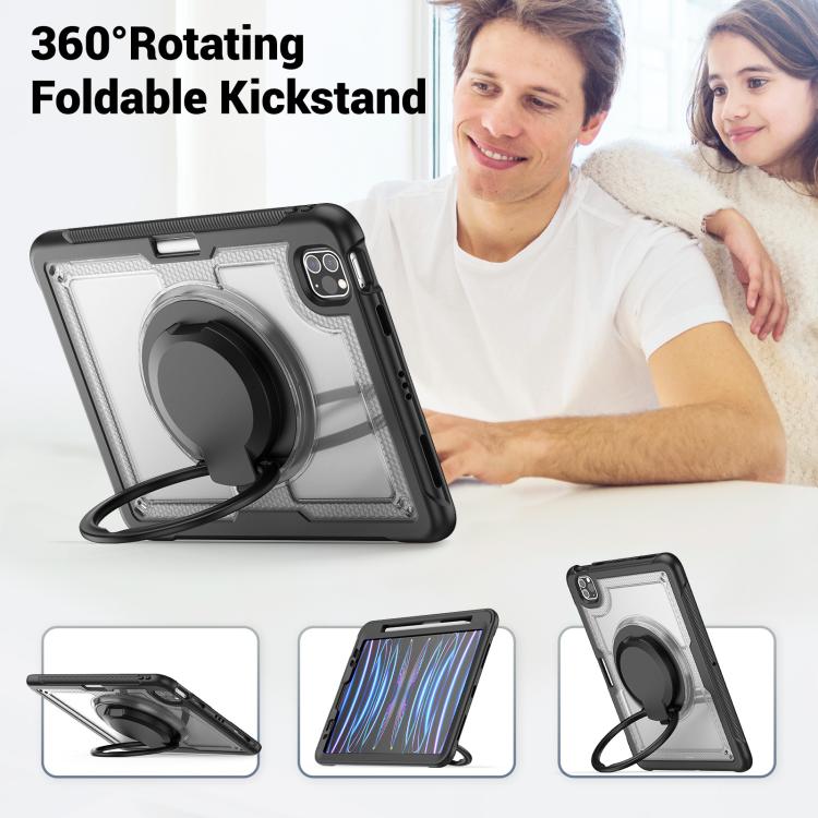 For iPad Pro 11 2022 / Air 10.9 2022 Honeycomb Hybrid Tablet Case with Handle Holder & Strap(Transparent) - iPad Pro 11 (2022/2021) Cases by buy2fix | Online Shopping UK | buy2fix