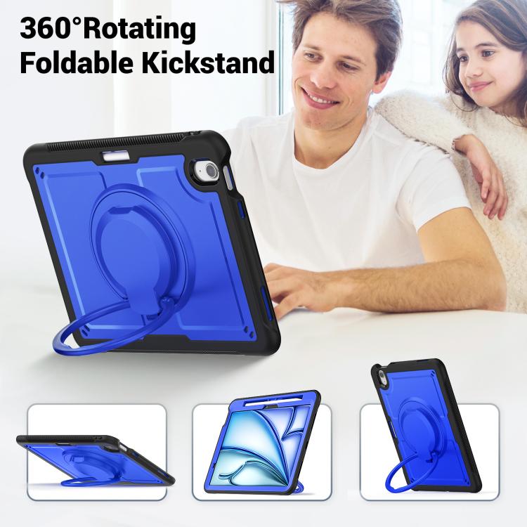 For iPad Air 11 2025 / 2024 Honeycomb Hybrid Tablet Case with Handle Holder & Strap(Dark Blue) - iPad Air 11 2025 / 2024 Cases by buy2fix | Online Shopping UK | buy2fix
