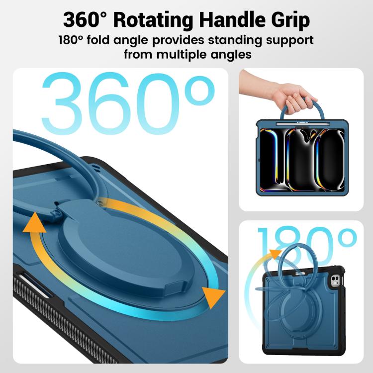For iPad Pro 13 2024 Honeycomb Hybrid Tablet Case with Handle Holder & Strap(Navy Blue) - iPad Pro 13 2024 Cases by buy2fix | Online Shopping UK | buy2fix