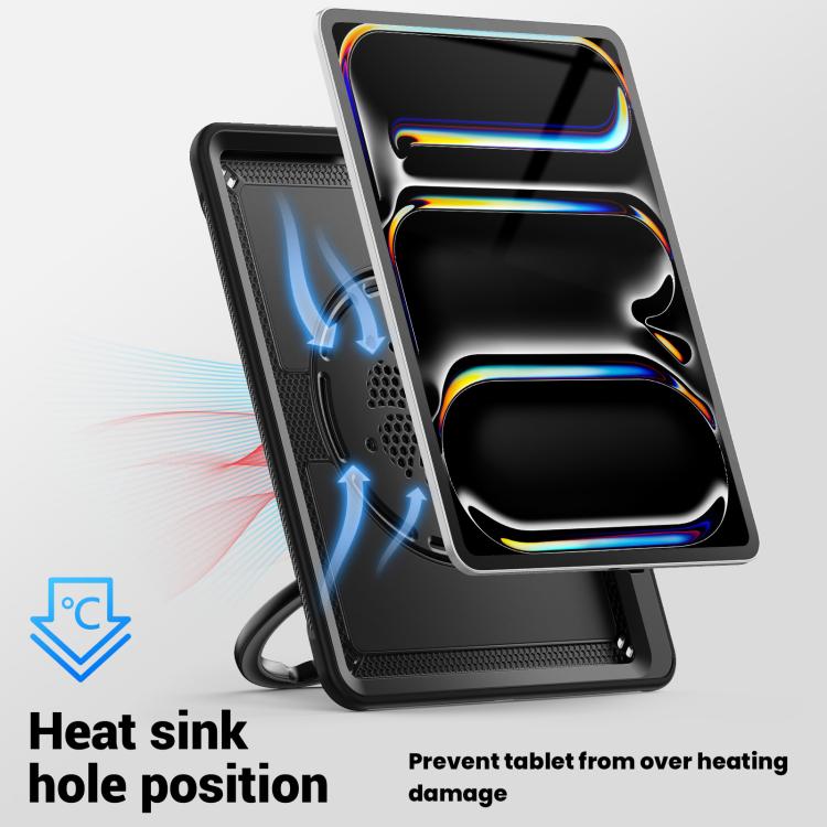For iPad Pro 13 2024 Honeycomb Hybrid Tablet Case with Handle Holder & Strap(Black) - iPad Pro 13 2024 Cases by buy2fix | Online Shopping UK | buy2fix