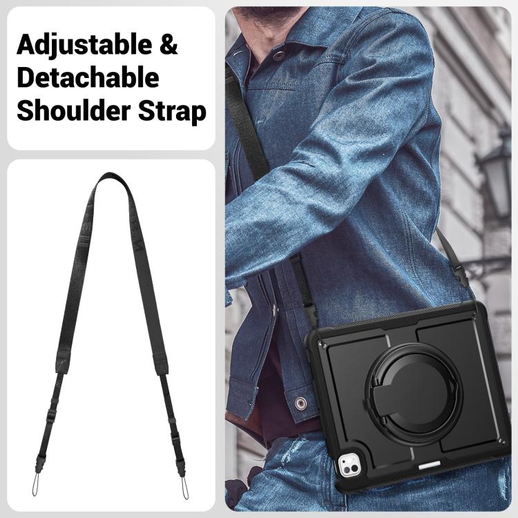 For iPad Pro 13 2024 Honeycomb Hybrid Tablet Case with Handle Holder & Strap(Black) - iPad Pro 13 2024 Cases by buy2fix | Online Shopping UK | buy2fix