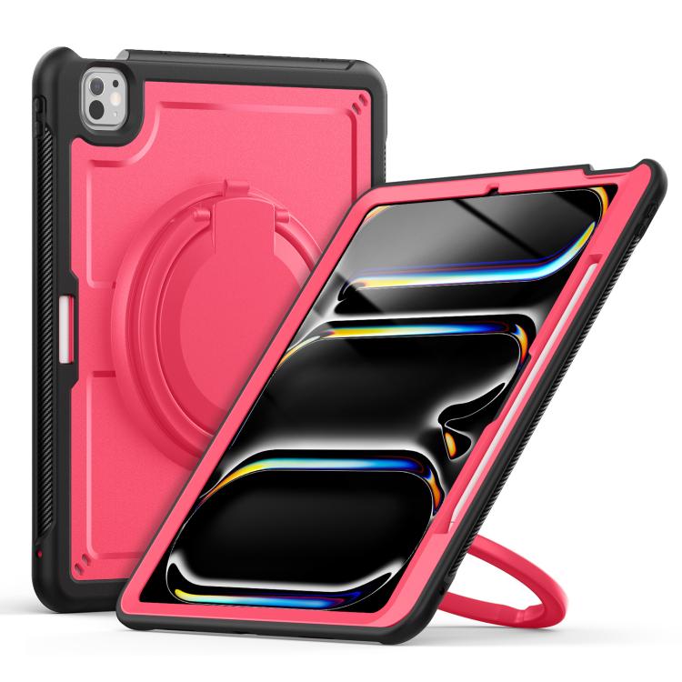 For iPad Pro 13 2024 Honeycomb Hybrid Tablet Case with Handle Holder & Strap(Rose Red) - iPad Pro 13 2024 Cases by buy2fix | Online Shopping UK | buy2fix