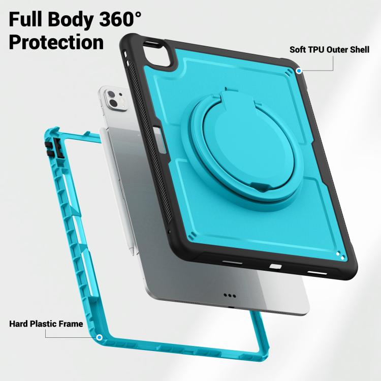 For iPad Pro 13 2024 Honeycomb Hybrid Tablet Case with Handle Holder & Strap(Light Blue) - iPad Pro 13 2024 Cases by buy2fix | Online Shopping UK | buy2fix