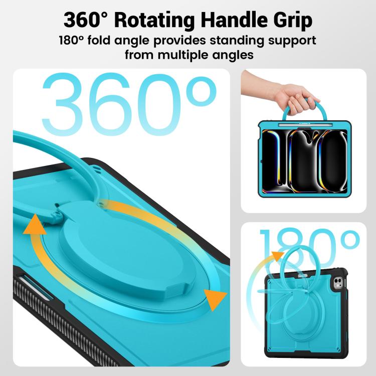 For iPad Pro 13 2024 Honeycomb Hybrid Tablet Case with Handle Holder & Strap(Light Blue) - iPad Pro 13 2024 Cases by buy2fix | Online Shopping UK | buy2fix