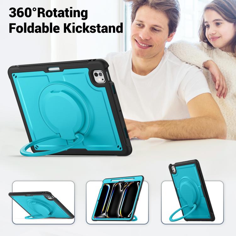 For iPad Pro 13 2024 Honeycomb Hybrid Tablet Case with Handle Holder & Strap(Light Blue) - iPad Pro 13 2024 Cases by buy2fix | Online Shopping UK | buy2fix