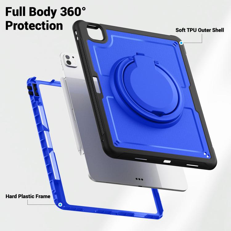For iPad Pro 13 2024 Honeycomb Hybrid Tablet Case with Handle Holder & Strap(Dark Blue) - iPad Pro 13 2024 Cases by buy2fix | Online Shopping UK | buy2fix