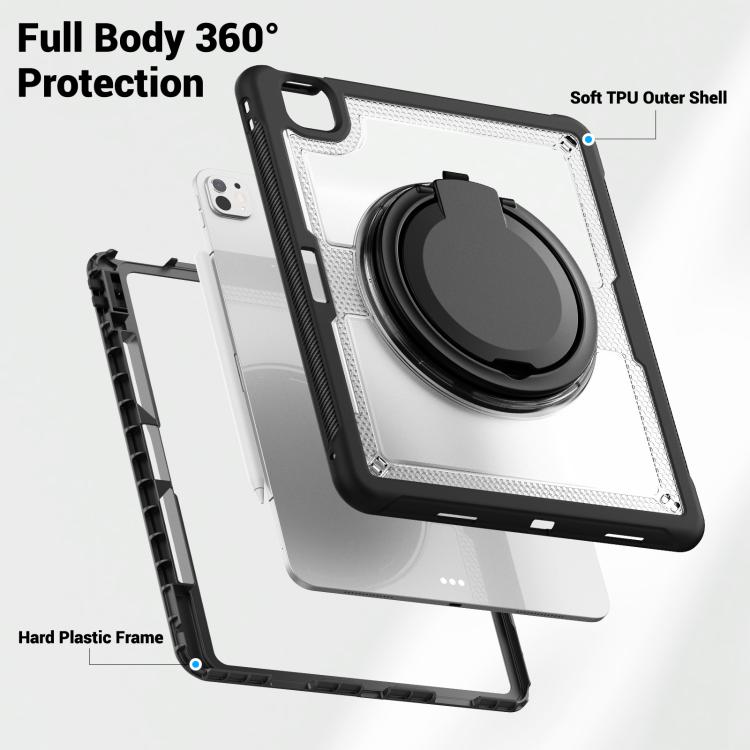 For iPad Pro 13 2024 Honeycomb Hybrid Tablet Case with Handle Holder & Strap(Transparent) - iPad Pro 13 2024 Cases by buy2fix | Online Shopping UK | buy2fix