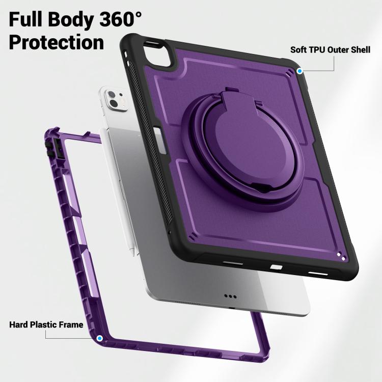 For iPad Pro 13 2024 Honeycomb Hybrid Tablet Case with Handle Holder & Strap(Purple) - iPad Pro 13 2024 Cases by buy2fix | Online Shopping UK | buy2fix