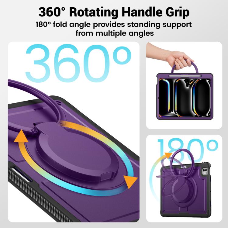 For iPad Pro 13 2024 Honeycomb Hybrid Tablet Case with Handle Holder & Strap(Purple) - iPad Pro 13 2024 Cases by buy2fix | Online Shopping UK | buy2fix